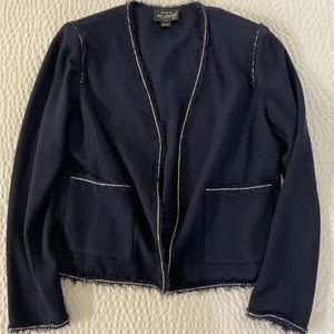 ST JOHN Patch Pocket Chain Trim Wool Tweed Jacket In Navy Size 12 $1795